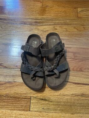 White Mountain Brown Braided Leather Slide Sandals